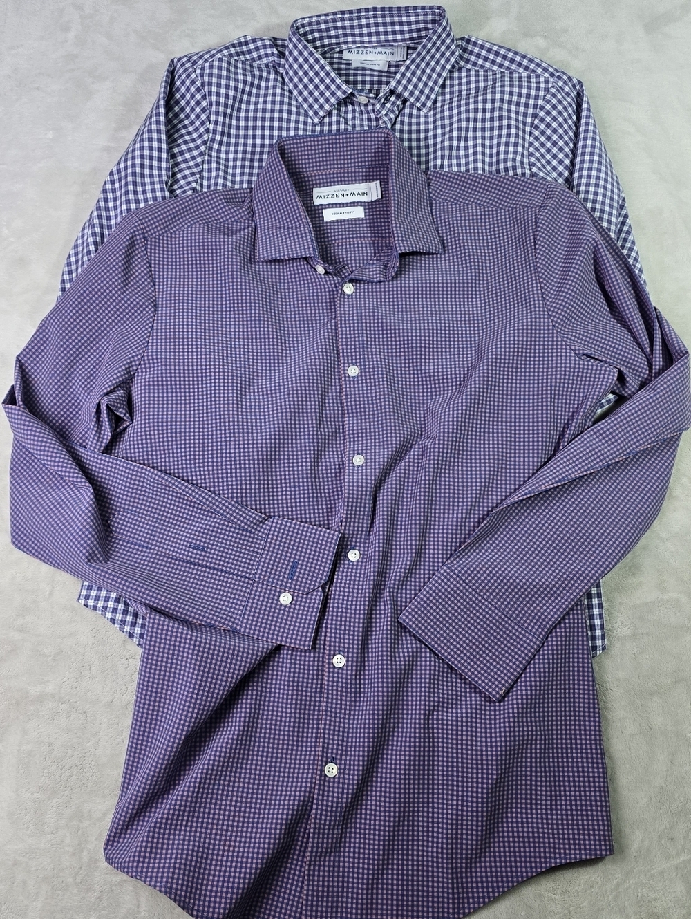Lot Of 2 Mizzen Main Leward Meduim Trim Fit Long Sleeve Button Up Check
